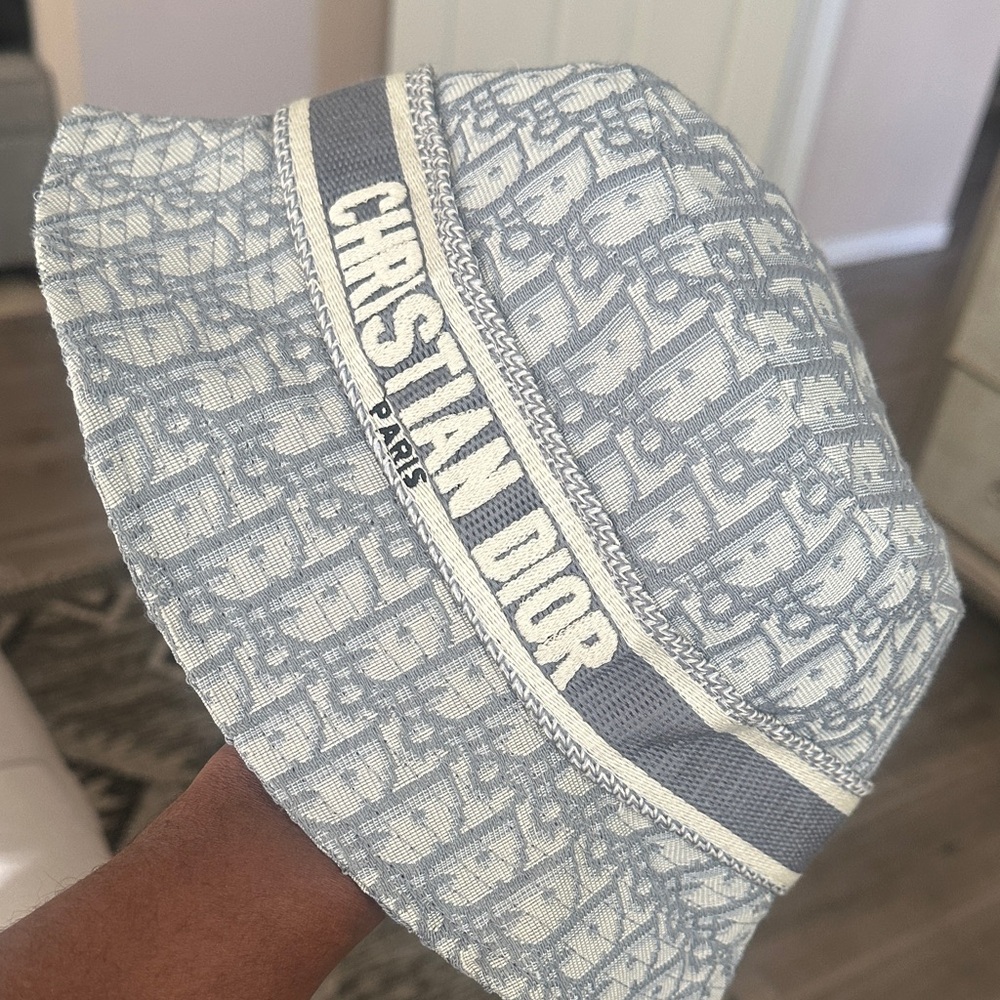 Dior Light Blue and Cream Monogram Bucket Hat - Picture 6 of 6